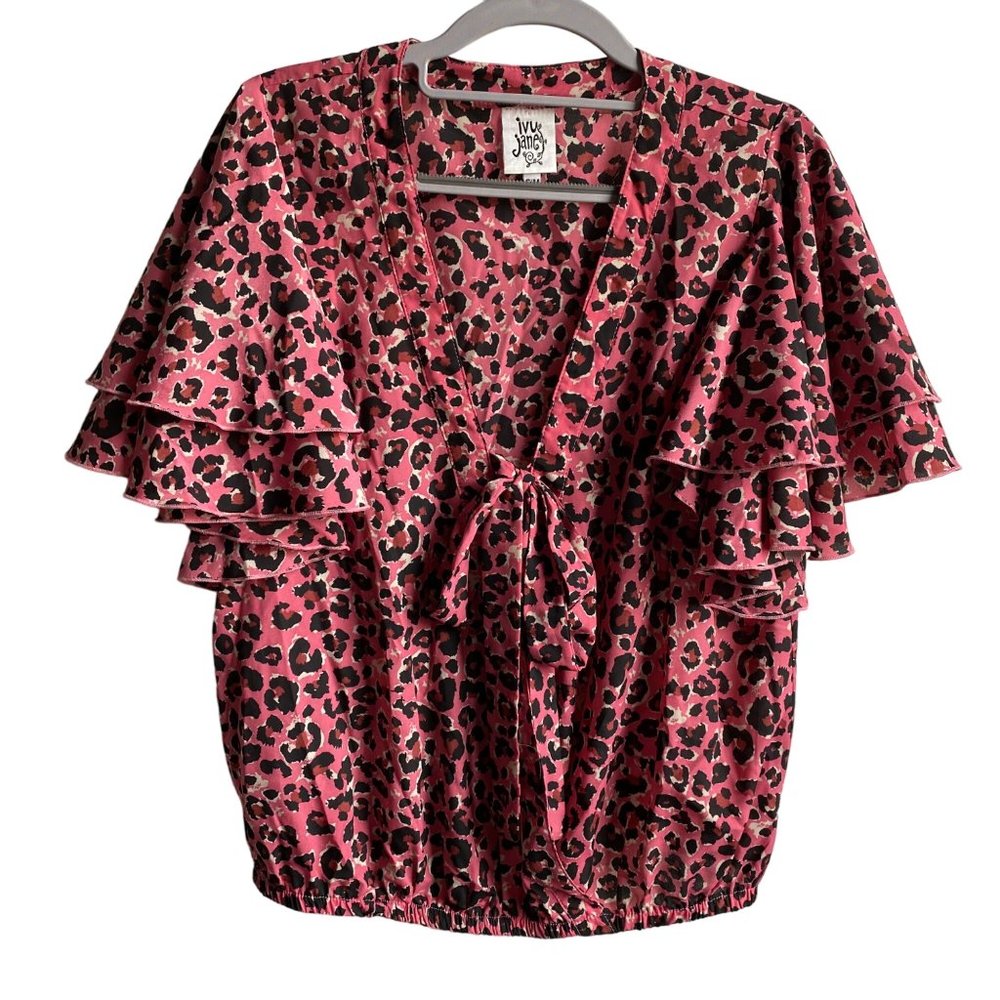 Ivy Jane Two‎ tier ruffle sleeve faux wrap top Sz S/M